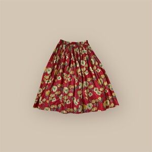 Vintage 100% silk red and yellow floral flowy maxi skirt